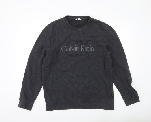 Calvin Klein Men's Grey Logo Pullover Sweatshirt Size L