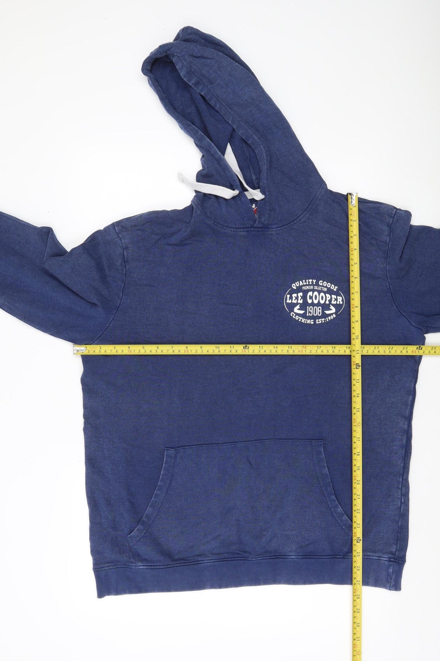 Lee Cooper Men’s Blue Pullover Hoodie XL Logo Print Cotton Blend