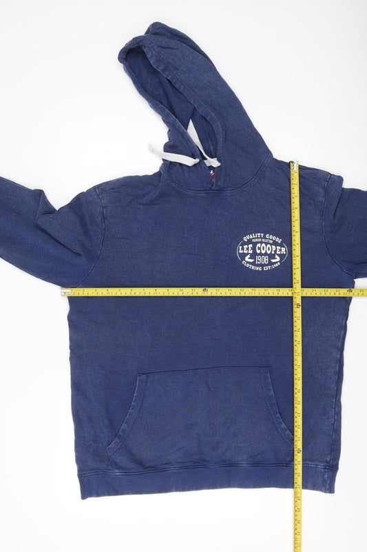 Lee Cooper Men’s Blue Pullover Hoodie XL Logo Print Cotton Blend