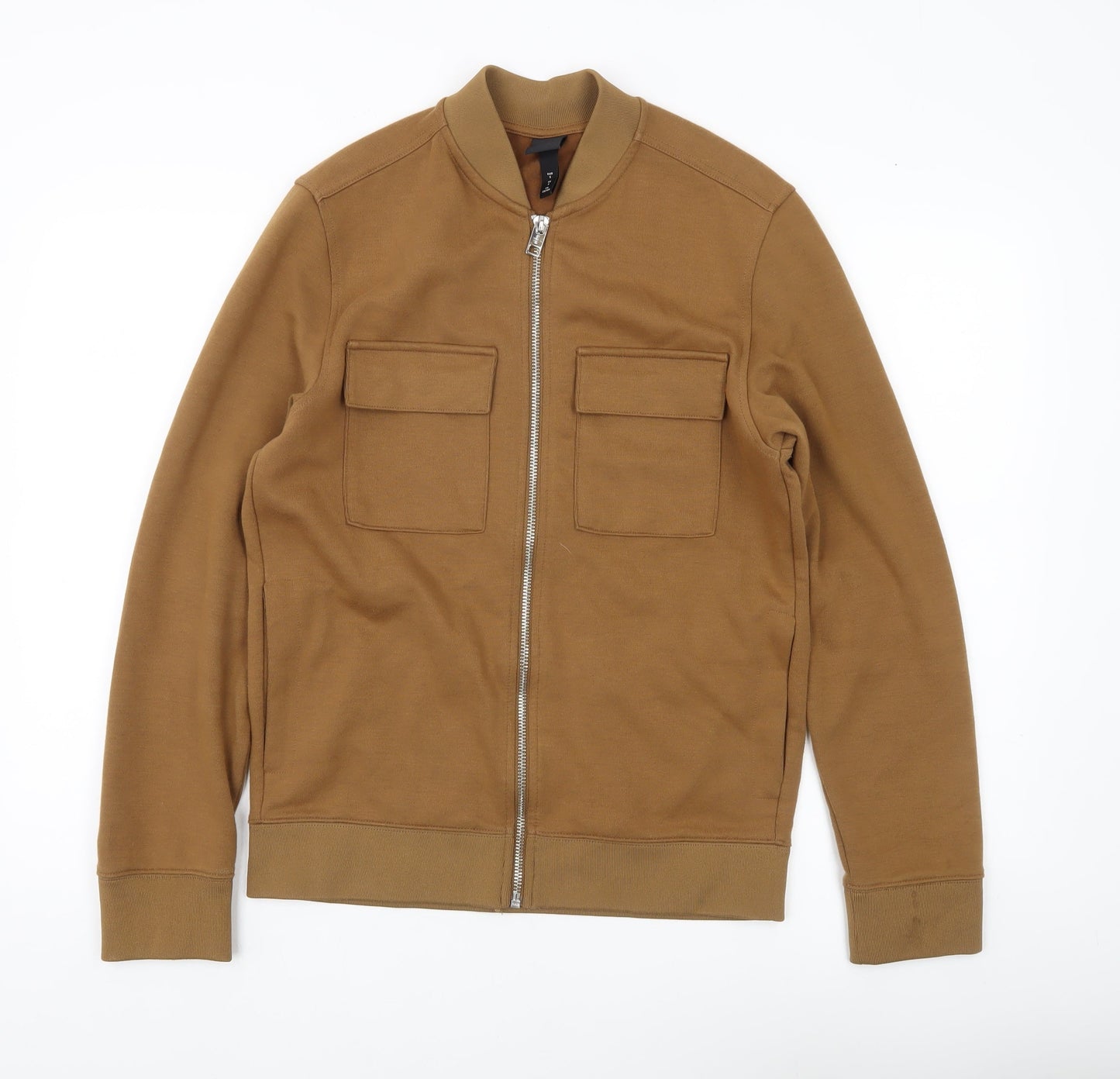 H&M Men's Brown Bomber Jacket S Stand-Up Collar Full Zip