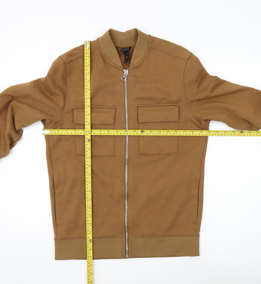 H&M Men's Brown Bomber Jacket S Stand-Up Collar Full Zip