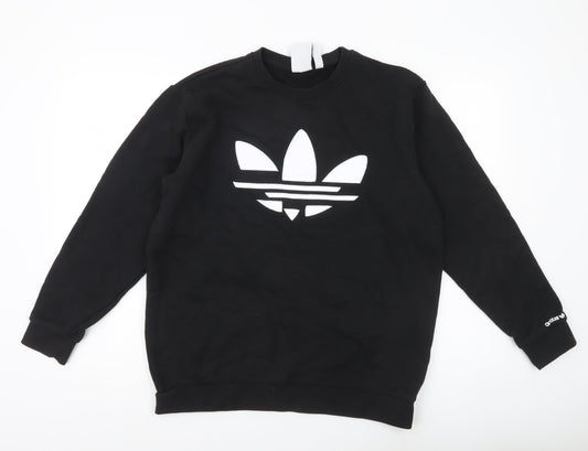 Adidas Mens Black Large Sweatshirt Pullover Crew Neck Logo Cotton