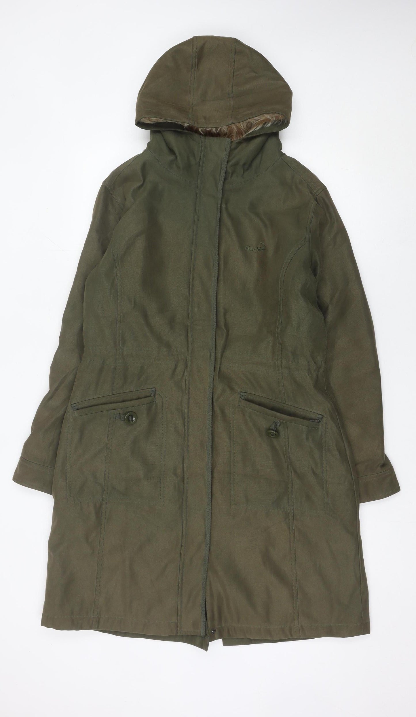 Peter Storm Womens Green Parka Coat Size 14 Hooded Lined Long Jacket