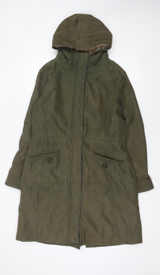 Peter Storm Womens Green Parka Coat Size 14 Hooded Lined Long Jacket