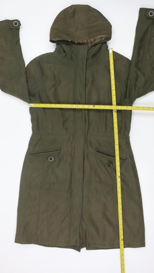Peter Storm Womens Green Parka Coat Size 14 Hooded Lined Long Jacket