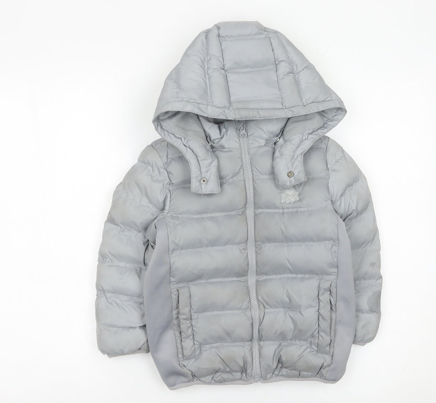 United Colors of Benetton Boys Grey Puffer Jacket 4-5 Years Hooded Winter Coat