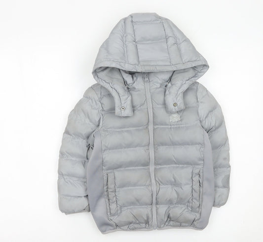 United Colors of Benetton Boys Grey Puffer Jacket 4-5 Years Hooded Winter Coat