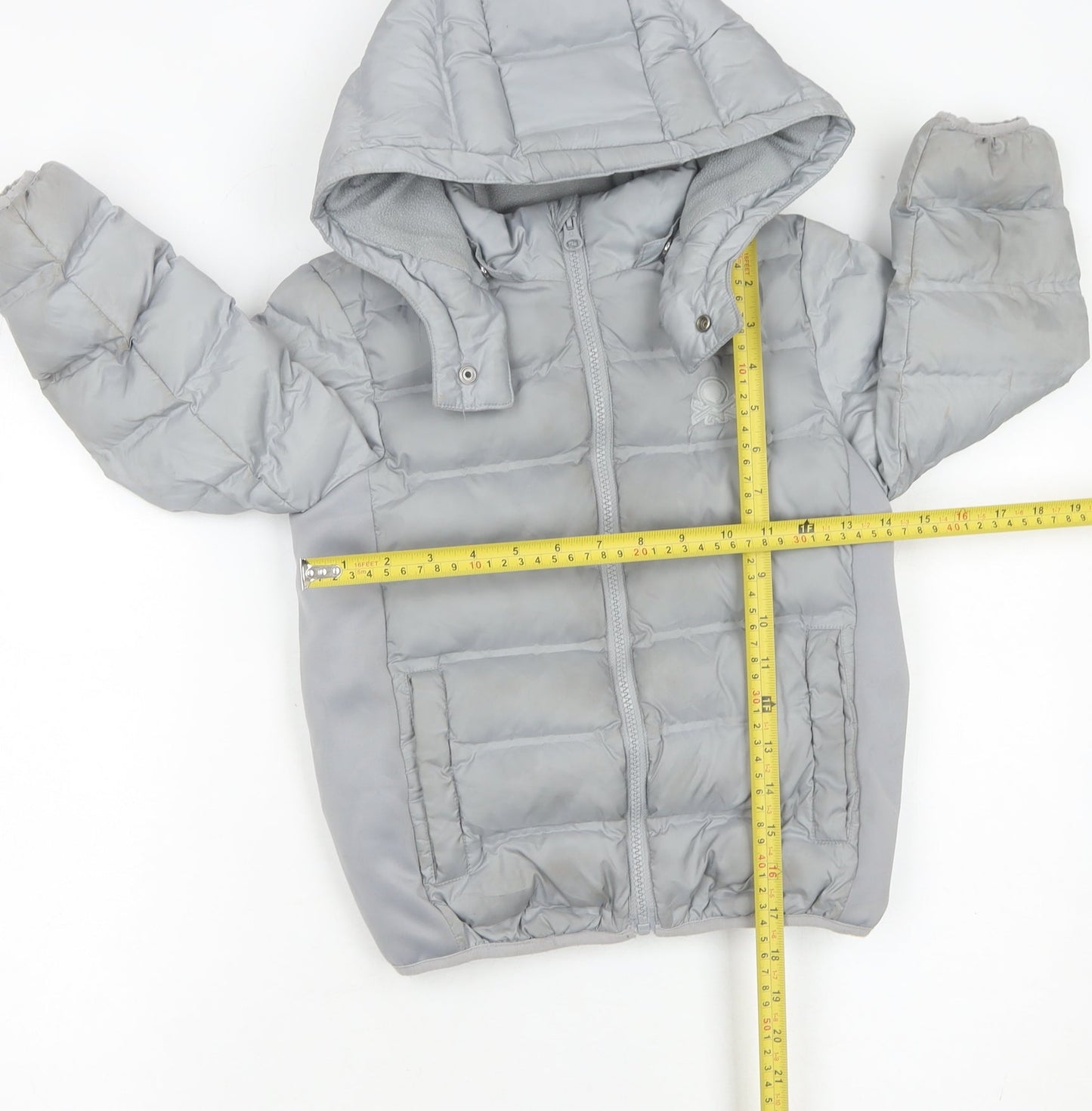 United Colors of Benetton Boys Grey Puffer Jacket 4-5 Years Hooded Winter Coat