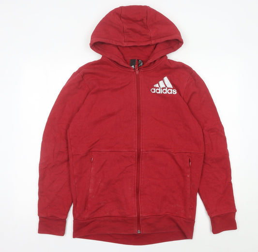 Adidas Men's Red Full Zip Hoodie Size M Hooded Sweatshirt