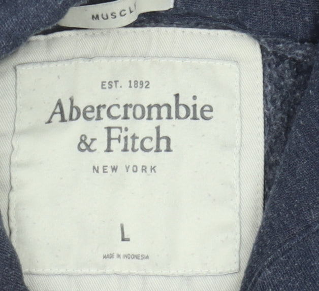 Abercrombie & Fitch Men’s Blue Pullover Hoodie L Logo Athletic Fit