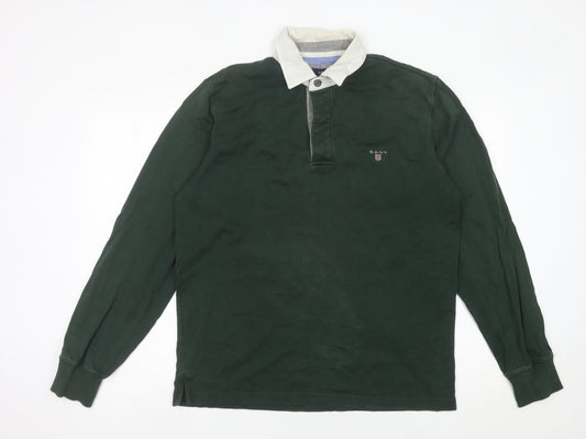 Gant Men’s Green Long Sleeve Cotton Polo Shirt L Rugby Style