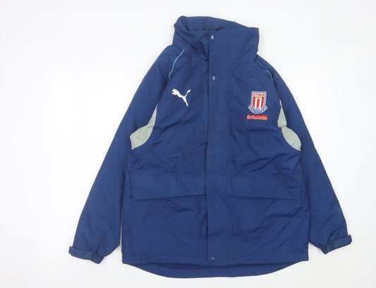 Puma Boys Blue Football Hooded Jacket Coat Age 12 Years Lined Winter