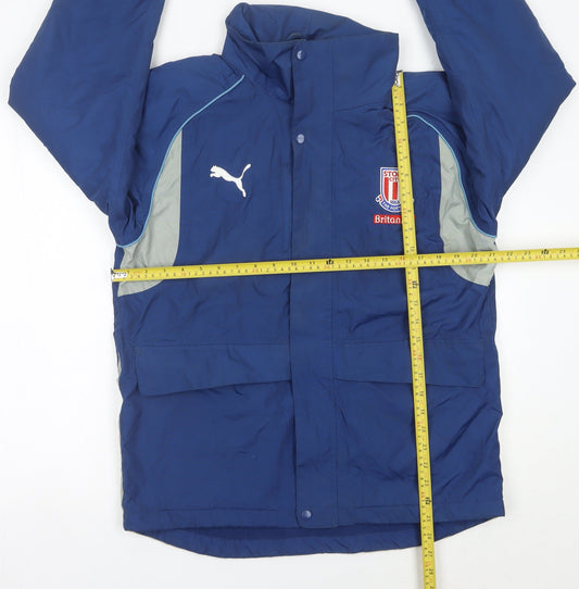 Puma Boys Blue Football Hooded Jacket Coat Age 12 Years Lined Winter