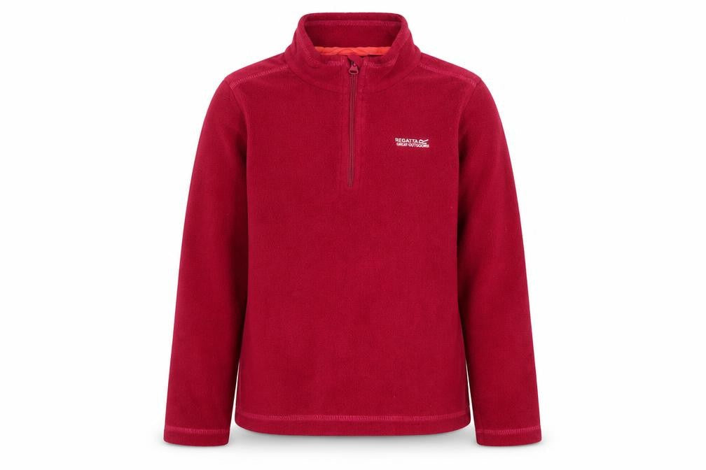 Front view of Regatta girls’ red fleece sweatshirt 11-12y 1/4 zip outdoor pullover