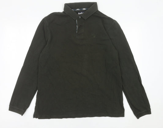 Barbour Men’s Green Long Sleeve Cotton Polo Shirt Size L Regular Fit
