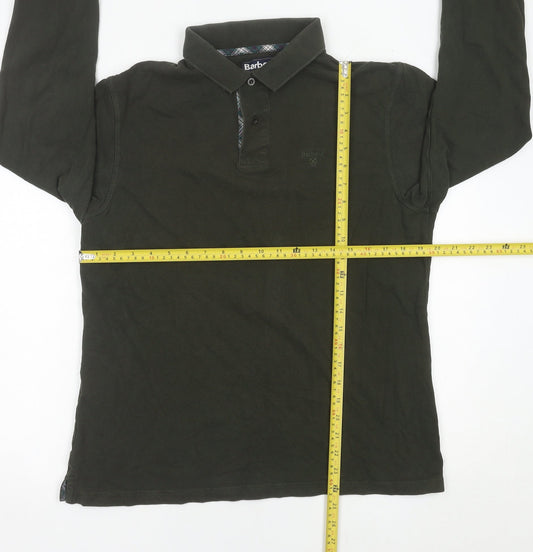 Barbour Men’s Green Long Sleeve Cotton Polo Shirt Size L Regular Fit