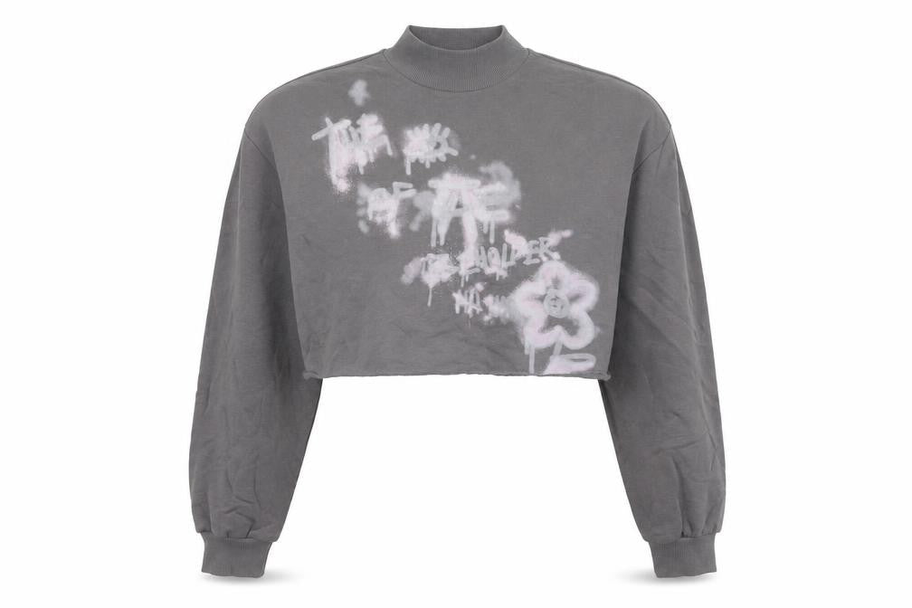 H&M Divided Women’s Grey Cropped Sweatshirt S Graffiti Print