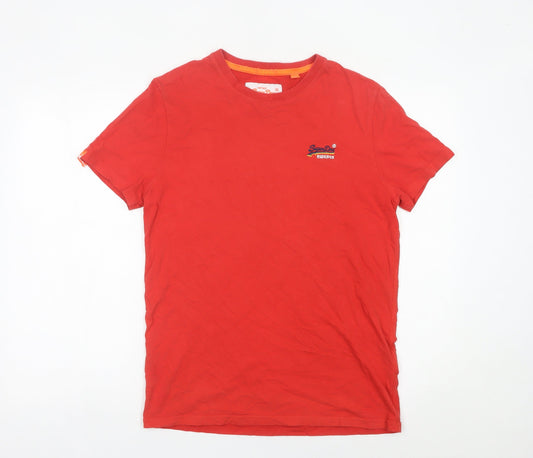 Superdry Men’s Red M Classic Crew Neck Embroidered Cotton T-Shirt