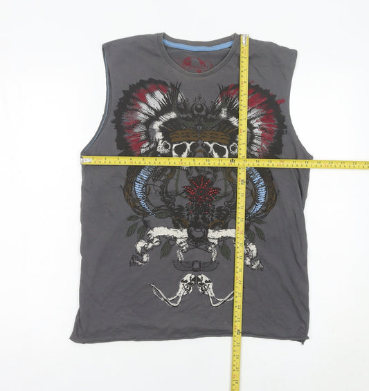 Burton Men’s Grey Sleeveless Skull Tribal Graphic T-Shirt Size S