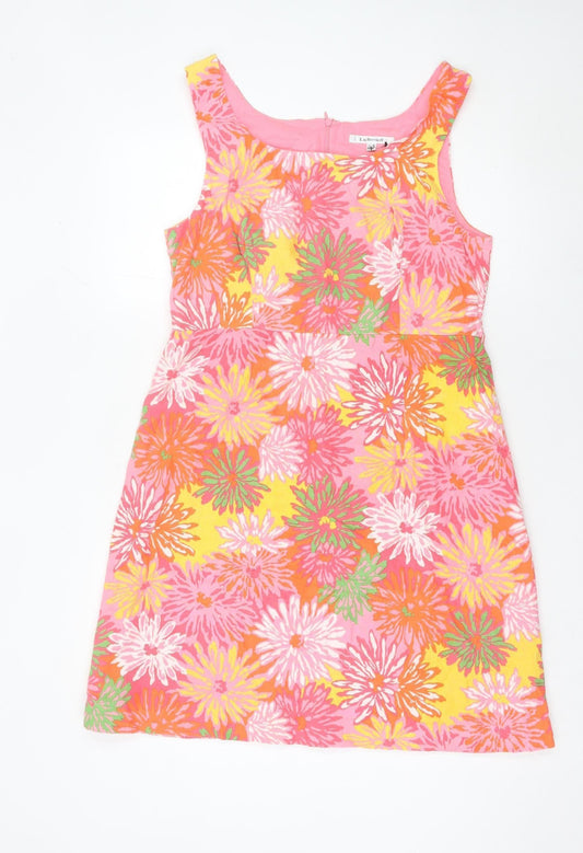 L.K. Bennett Womens Pink Floral Linen Shift Dress UK 14 Summer Wedding