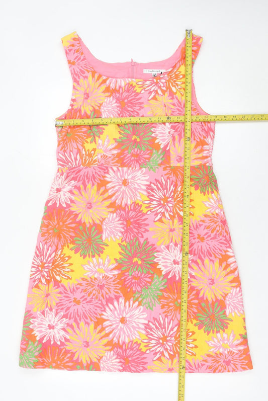 L.K. Bennett Womens Pink Floral Linen Shift Dress UK 14 Summer Wedding