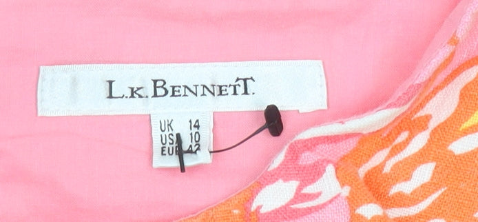 L.K. Bennett Womens Pink Floral Linen Shift Dress UK 14 Summer Wedding
