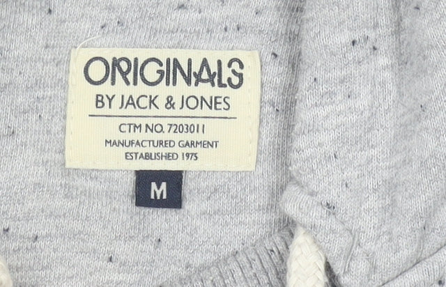 Jack & Jones Mens Grey Pullover Hoodie M Graphic Print Athletic