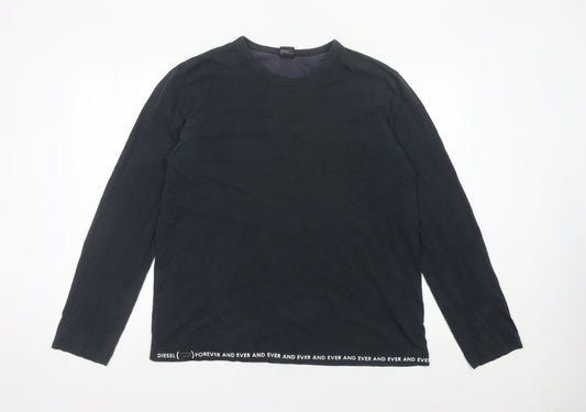 Diesel Men’s Black Cotton Long Sleeve XL Logo Jersey T-Shirt