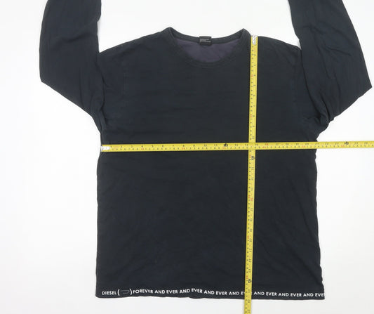 Diesel Men’s Black Cotton Long Sleeve XL Logo Jersey T-Shirt