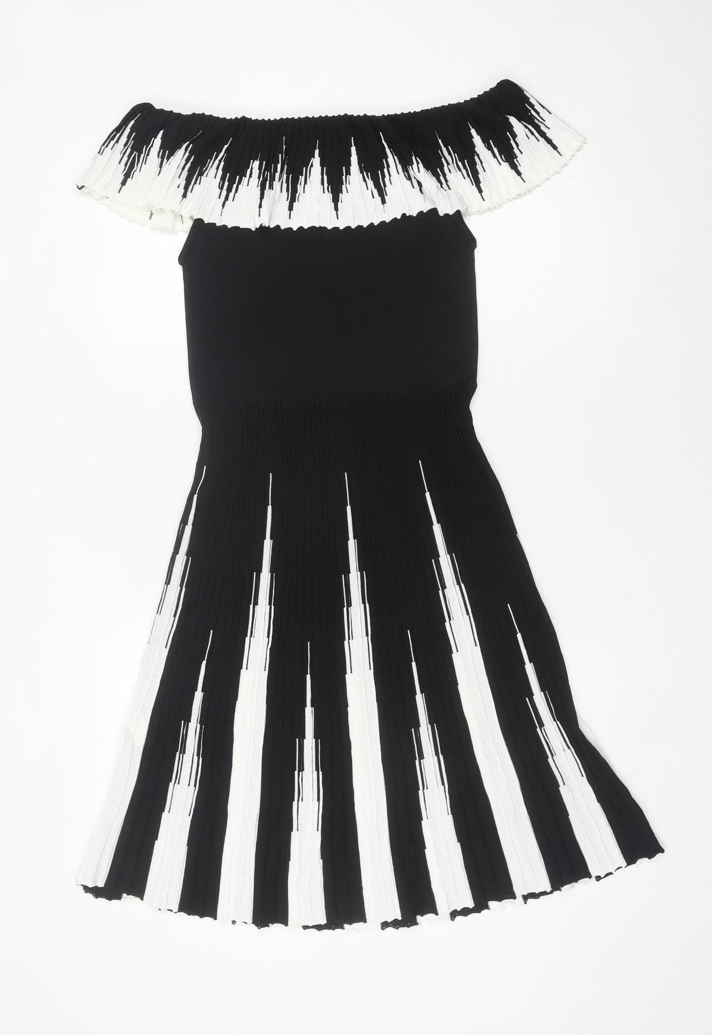 Lipsy Women’s Black White Striped One Shoulder Bodycon Dress Size 12