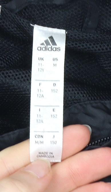 Adidas Boys Black 12 Years Windbreaker Jacket Hooded Sports Coat