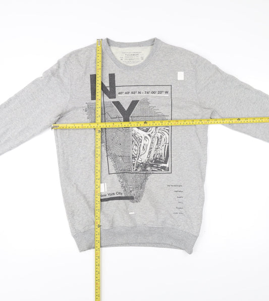 Pull&Bear Men's Grey Graphic NY Sweatshirt Size M Regular Fit