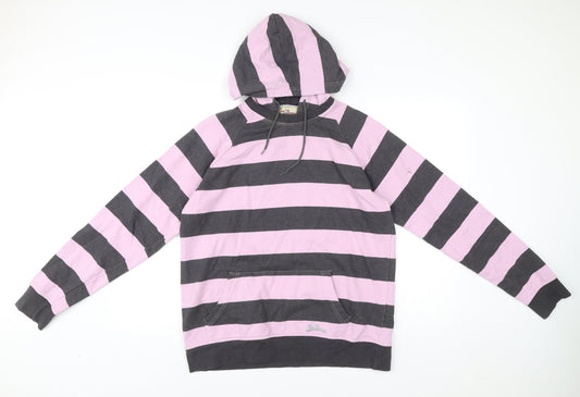 Joe Browns Men’s Pink Black Striped Pullover Hoodie Size M Cotton