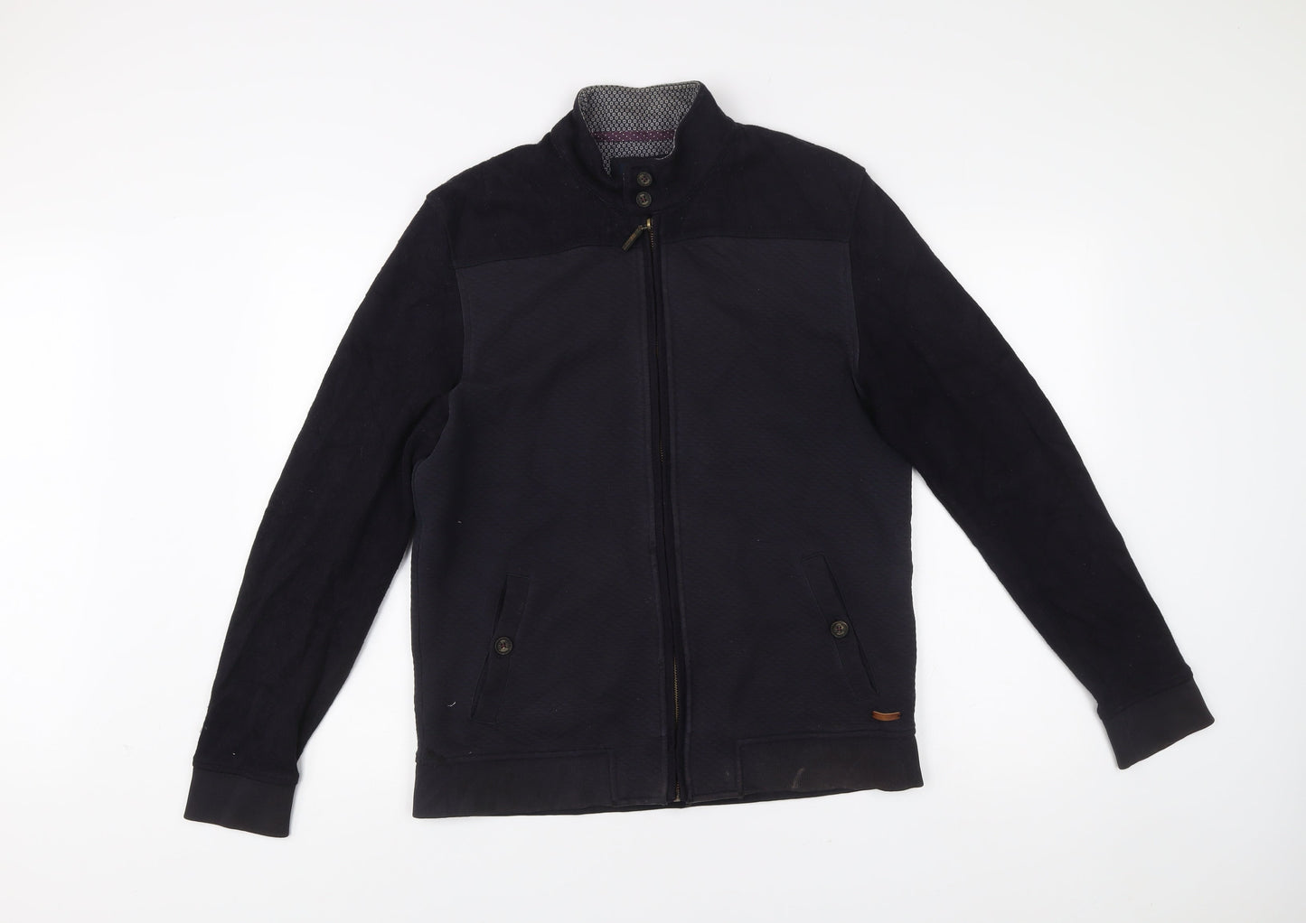 Ted Baker Men’s Black L Jacket Cotton Blend Full Zip Stand Collar