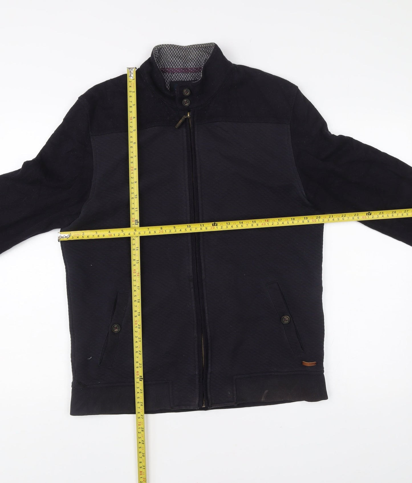 Ted Baker Men’s Black L Jacket Cotton Blend Full Zip Stand Collar