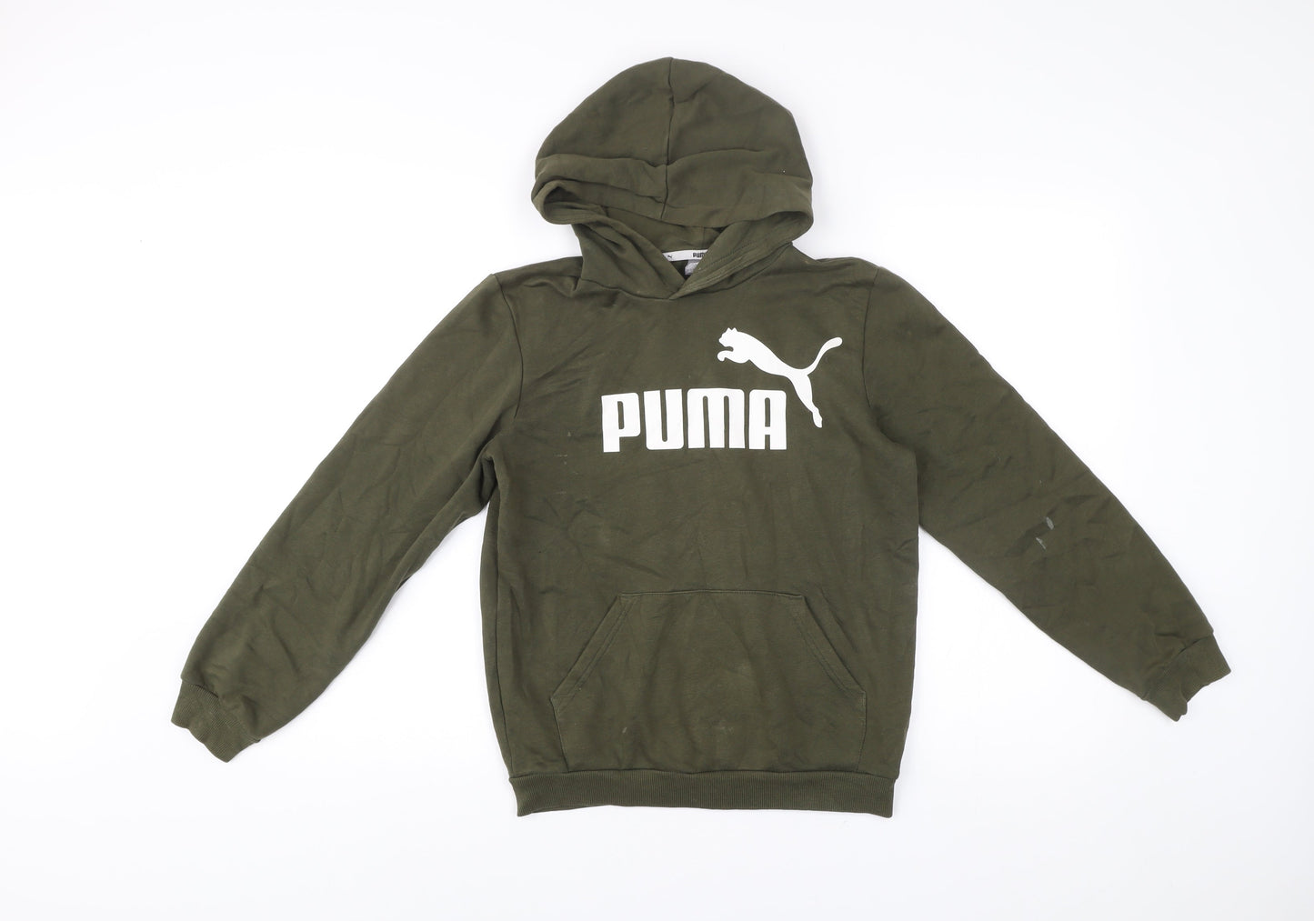 Puma Boys Green Pullover Hoodie 11-12 Years Logo Sports Casual