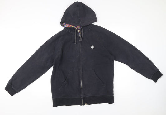 Pretty Green Mens Black Full Zip Hoodie Size L Cotton Casual