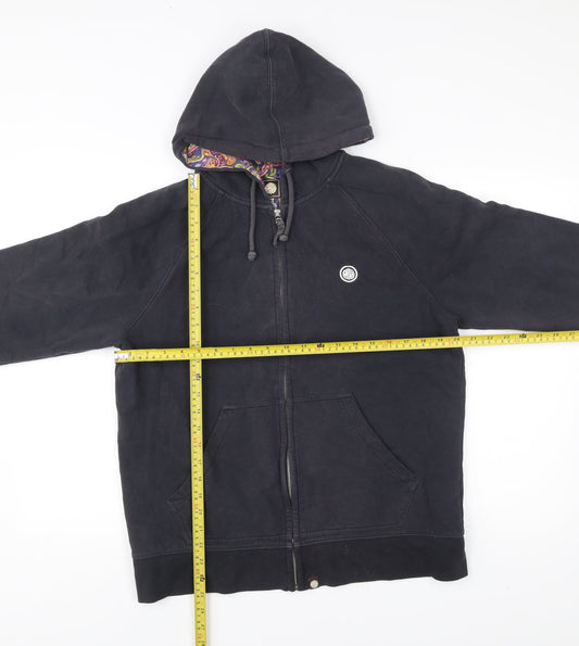 Pretty Green Mens Black Full Zip Hoodie Size L Cotton Casual
