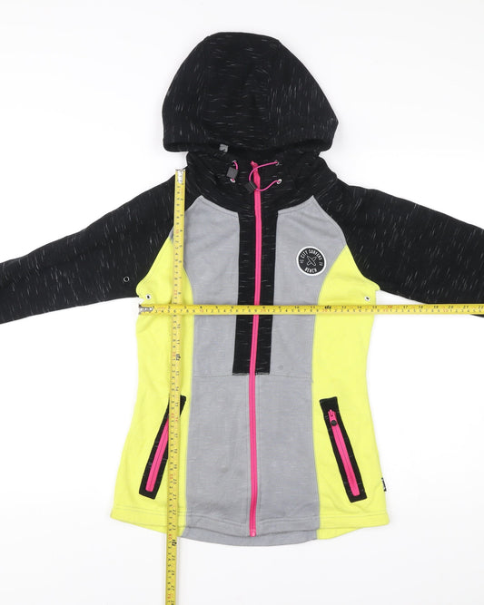 Bench Womens Small Hoodie Black Grey Yellow Full Zip Activewear