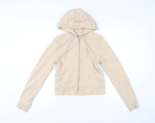 H&M Women Beige Full Zip Hoodie Sweatshirt Size S Cotton Blend