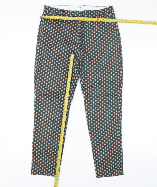 H&M Women’s Green Geometric Slim Chino Trousers Size 10