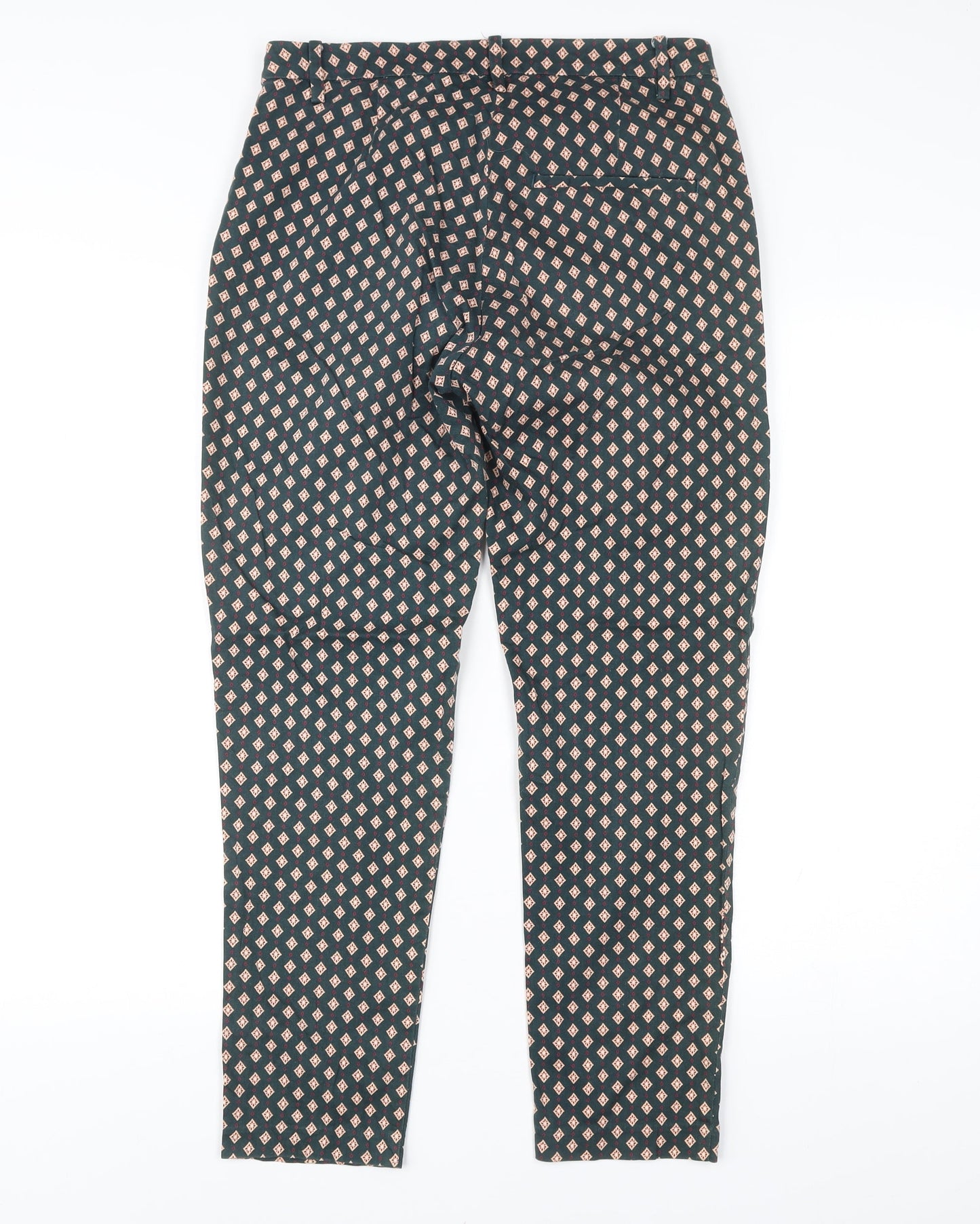 H&M Women’s Green Geometric Slim Chino Trousers Size 10