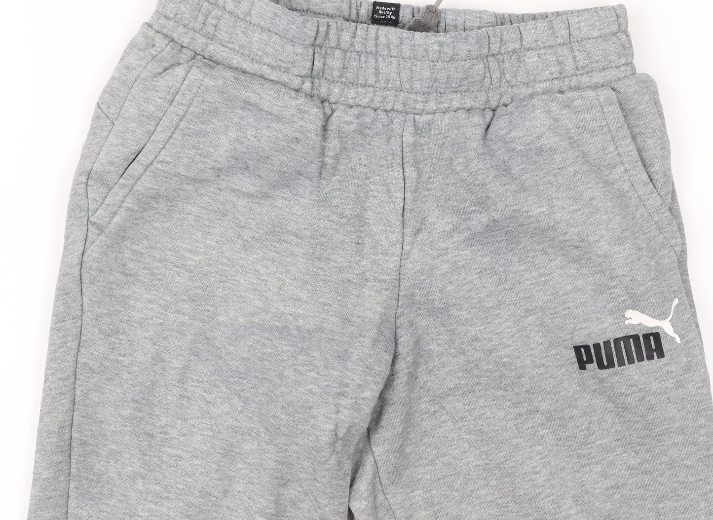 Puma Boys Grey Jogger Sweatpants 9-10 Years Cotton Blend Activewear