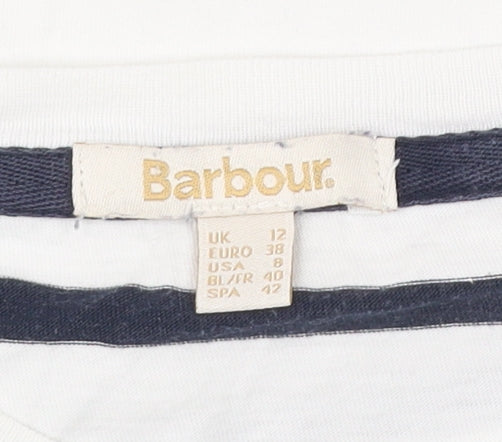 Barbour Women’s White Navy Striped Cotton T-Shirt Size 12
