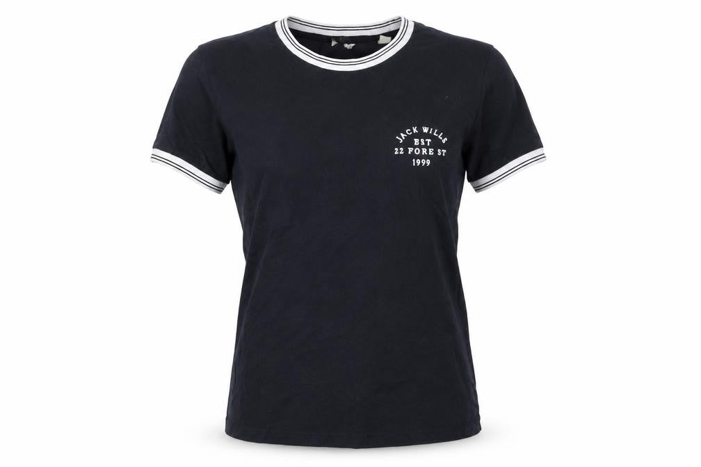 Womens UK Size S Jack Wills Black 100% Cotton T-Shirt