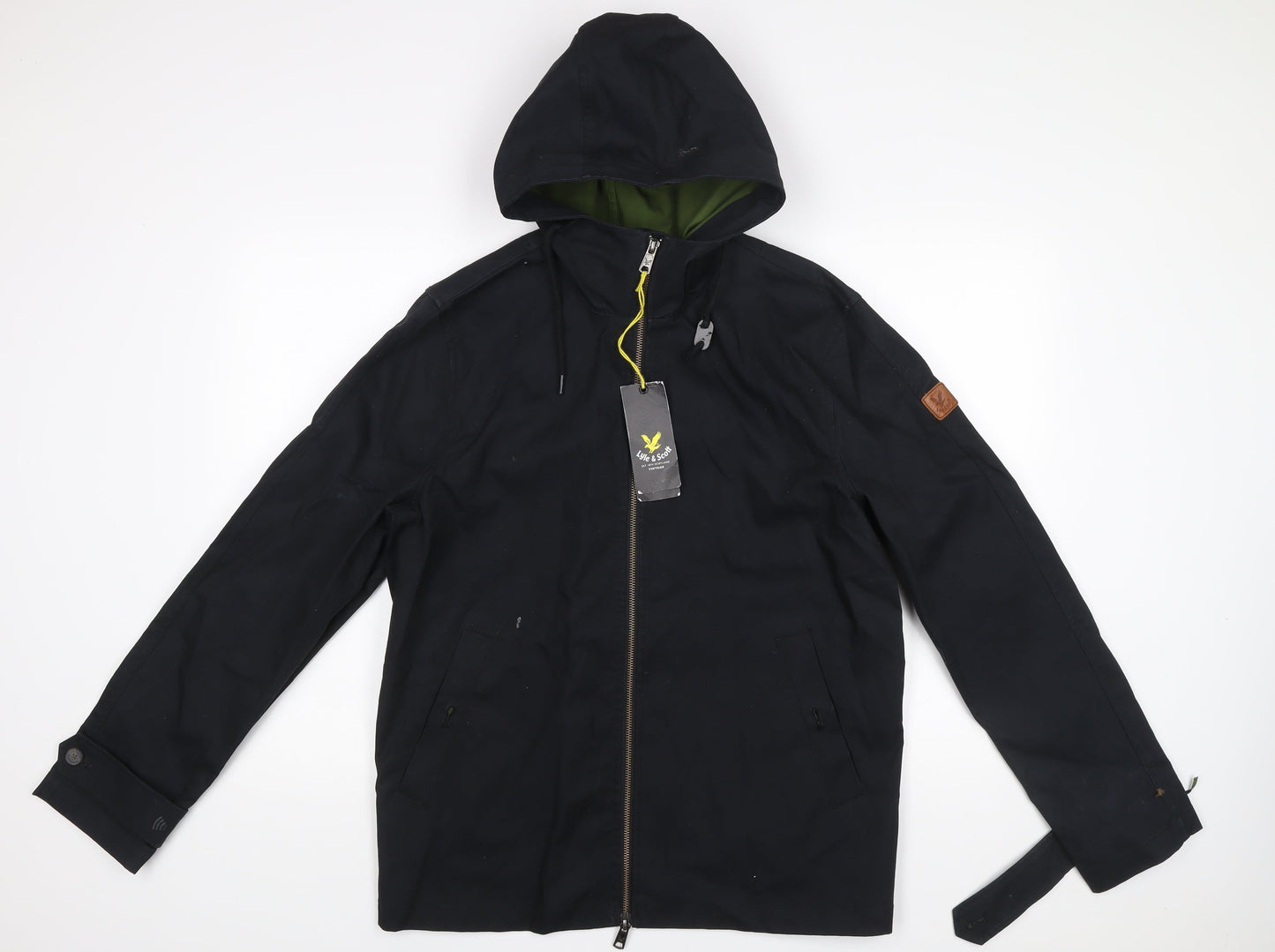 Lyle & Scott Men's Black Cotton Hooded Jacket Size M Casual Zip Coat