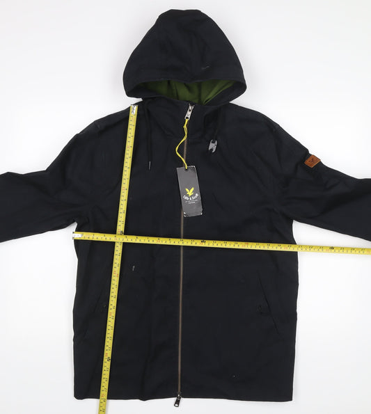 Lyle & Scott Men's Black Cotton Hooded Jacket Size M Casual Zip Coat