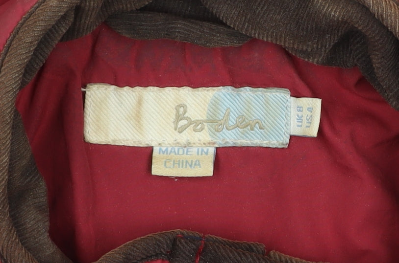 Boden Womens Red Quilted Mid-Length Jacket Size 8 Polyester Casual