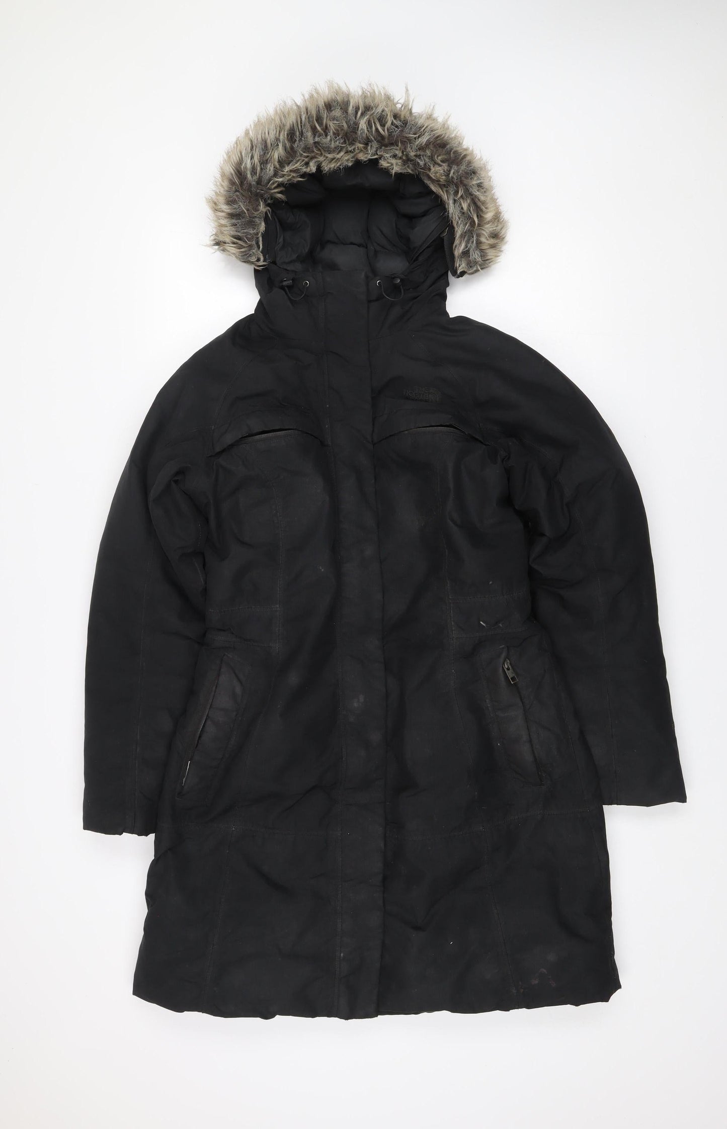 The North Face Womens Black Parka Coat S Hooded Faux Fur Trim Winter