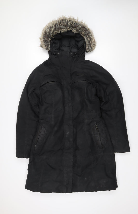 The North Face Womens Black Parka Coat S Hooded Faux Fur Trim Winter